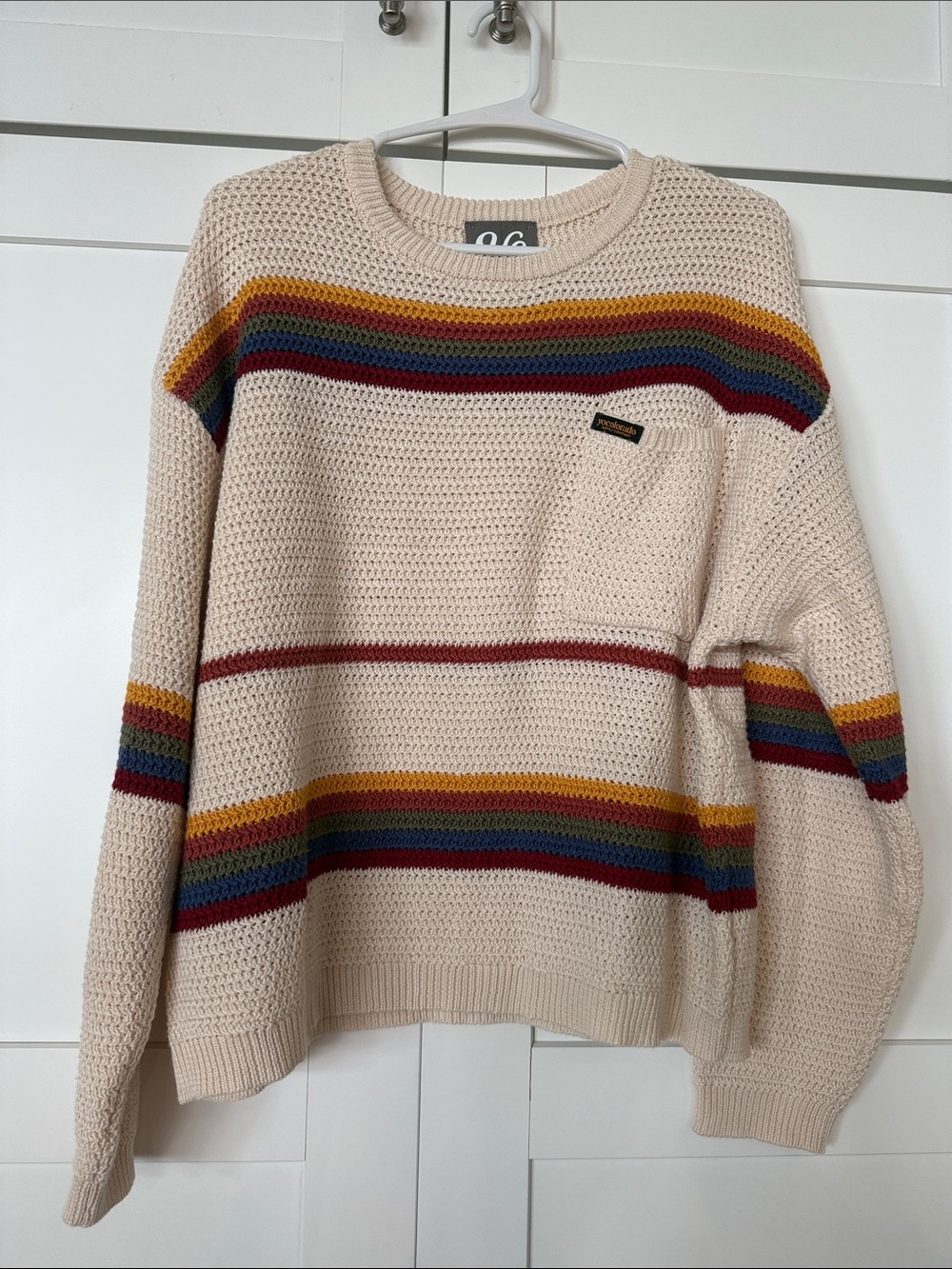 Yo Colorado Cream Crewneck Sweater with Multicolor Stripe Detail